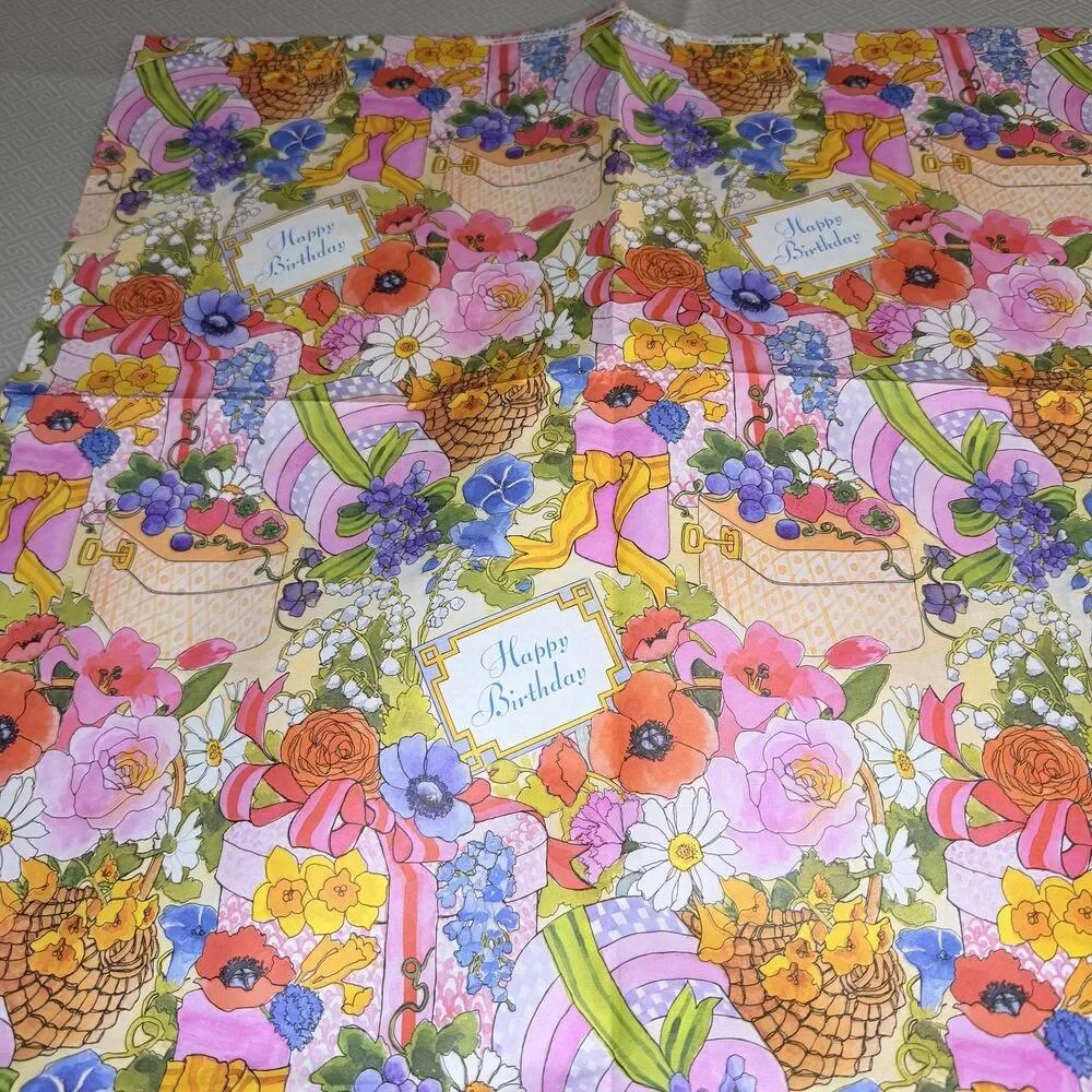 Vintage 1970's Birthday Garden Wrapping Paper Floral 29